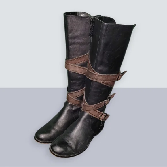 Women Vintage Leather Blk Riding Boots with detailed brn buckles by G.I.L.I 8 - Picture 3 of 8